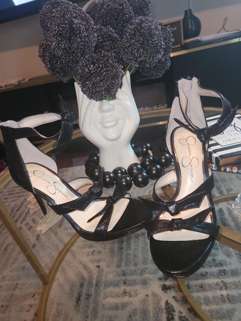 Jessica Simpson Black Patent & Suede Strappy High Heels